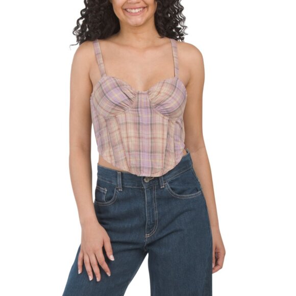 STEVE MADDEN Desert Pink Phoenix Plaid Corset Top - Picture 1 of 2